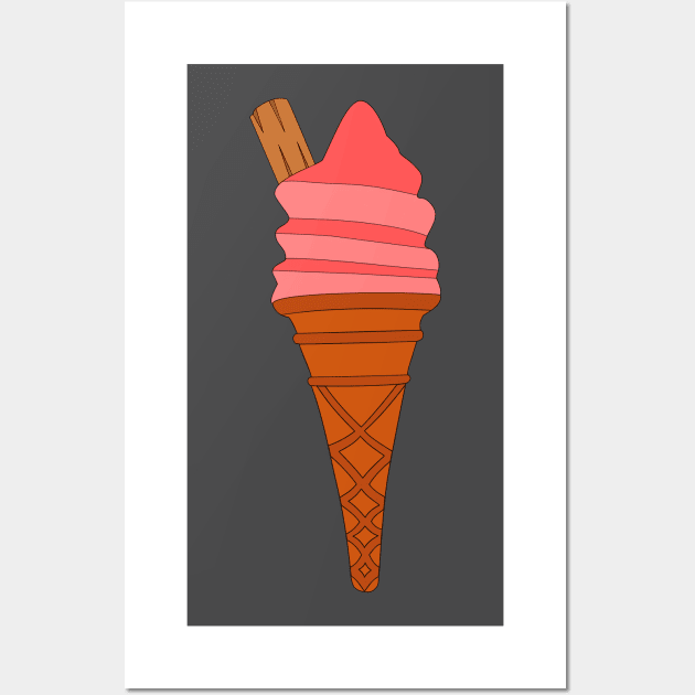 Strawberry Ice Cream Cone Wall Art by Cool Duck's Tees